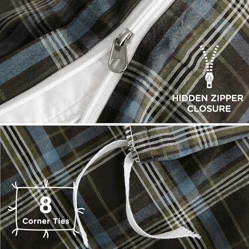 Image of TOCOMOA Buffalo Plaid Duvet Cover Set 100% Washed Cotton Like Linen Feel Super Soft Comfy 3 Piece Brown Blue Gingham Checkered Bedding Comforter Cover Set (Full 90 inchx90 inch, Comforter Not Included)