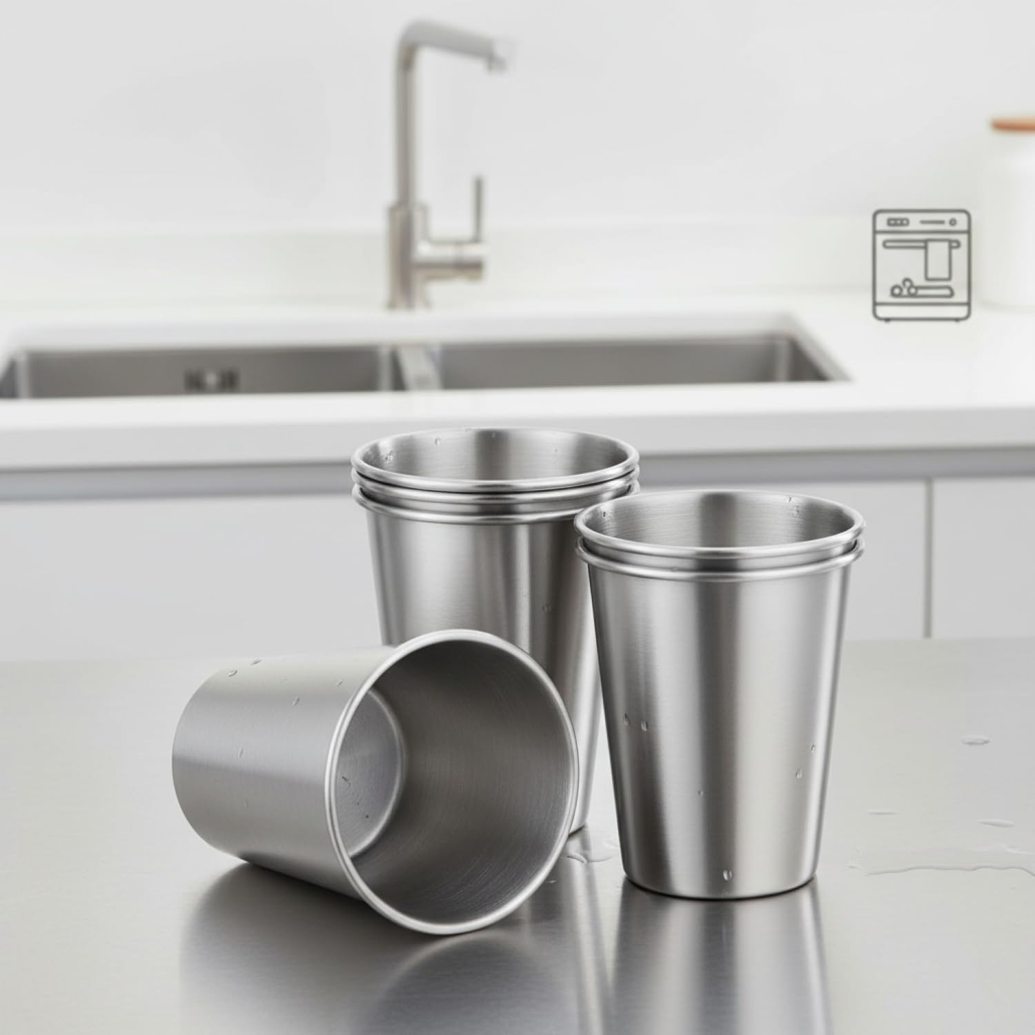 I-MART 16 Pack Stainless Steel Cups 12 oz Metal Drinking Glasses Reusable Stainless Steel Pint Cups for Water, Beer, Coffee, Juice, Kids, Adults, Camping, Travel, Home, Parties - Image 6