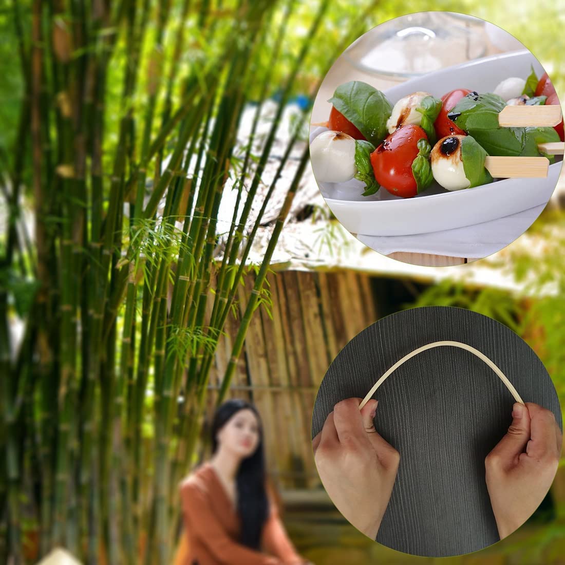 100 palitos para Comer con los Dedos, brochetas de bambú para Asar brochetas de bambú, bocadillos de Frutas, palitos de Postre (15 cm)