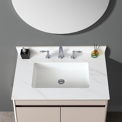 Vista 19 de Protector lateral para lavabo de baño de 21.3" x 4", tamaño universal para encimera de lavabo de baño, protector lateral de piedra sinterizada