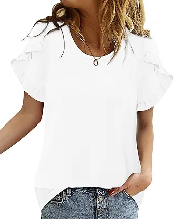 CRAZY GRID Women's Shirts Summer Casual Crewneck Ruffle Short Sleeve Blouses Cute Floral Print Tunic Tops