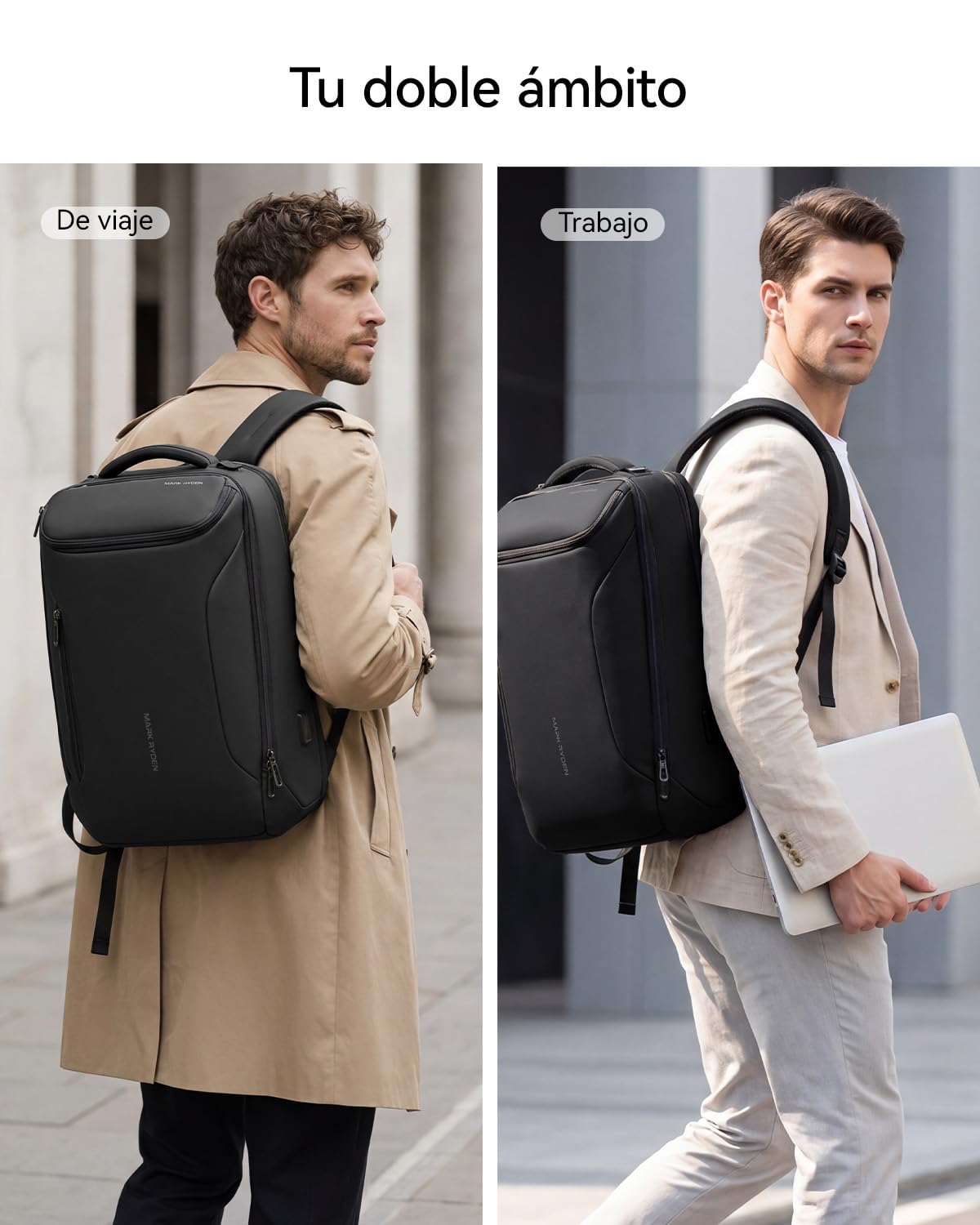MARK RYDEN Mochila para portátil de gran capacidad (17,3 pulgadas/15,6 pulgadas) para hombre. Mochila multifuncional con sistema antirrobo. Mochila de uso diario para el trabajo