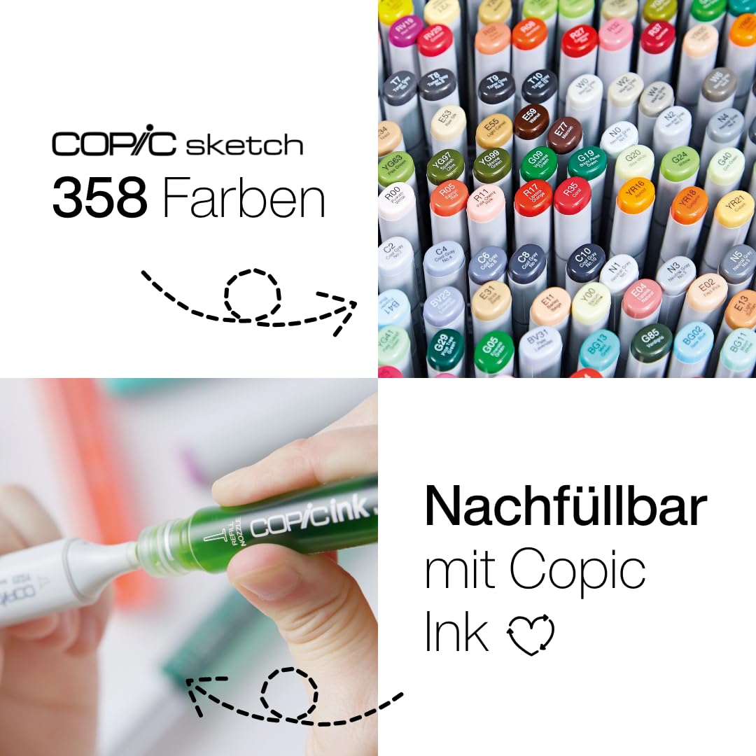 COPIC Sketch Set "Starter Set", 24er Set im Wallet, Twin Marker mit einer mittelbreiten und einer Brush-Spitze