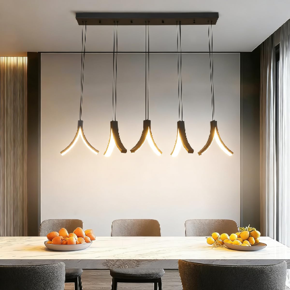Photo 1 of MASIVEL Modern 5 Lights Pendant Light Black Linear Kitchen Island Light Dimmable LED Chandelier Adjustable Height DIY Shape for Dining Room Kitchen Over Table 4000K 39.37 inch