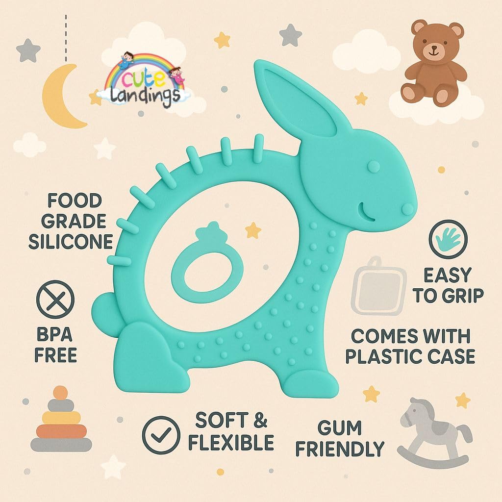 Cute Landings Silicone Teething Toy for Newborn Baby Girls & Boys | BPA-Free, Food-Grade | Gum Relief, Chewing Aid |Teether| Easy-to-Grip Essentials (3+ Months) 2