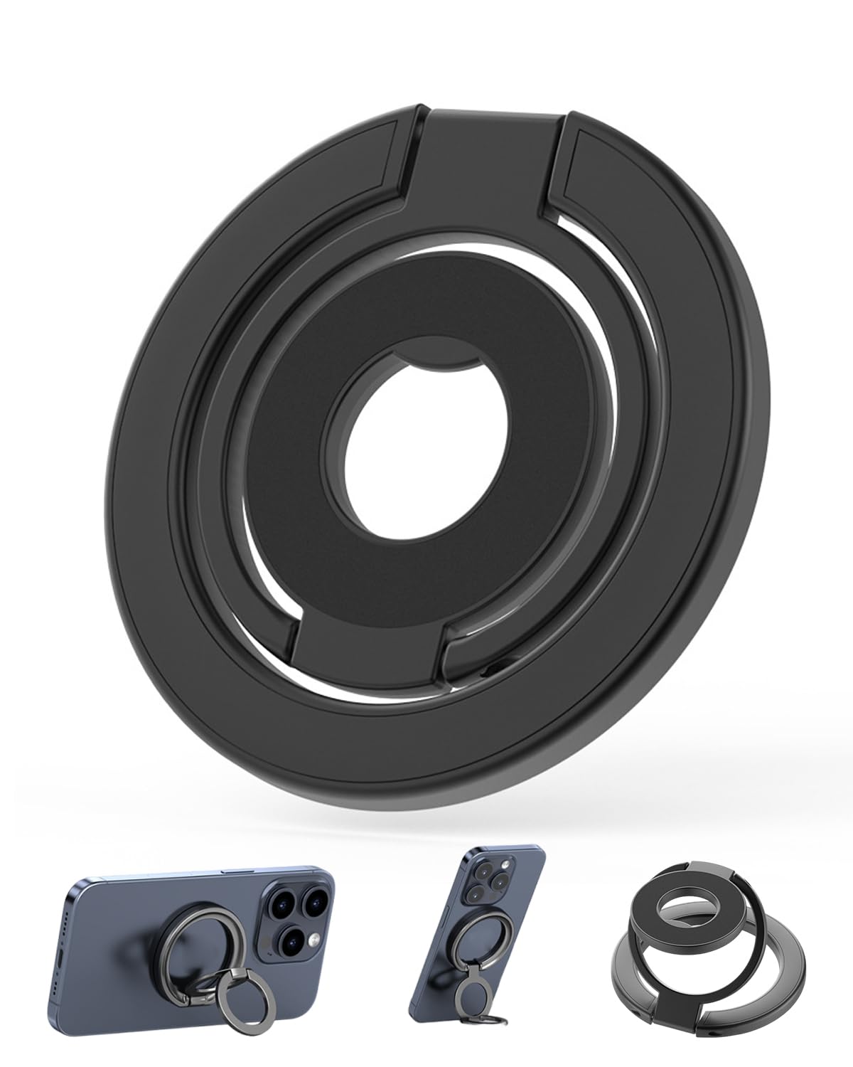Anello Magnetico per Cellulare 1 Pezzo Nero – Anello MagSafe 360° Pieghevole Grip Supporto Magnetico per iPhone 17/16/15/14/13/12 Pro Max