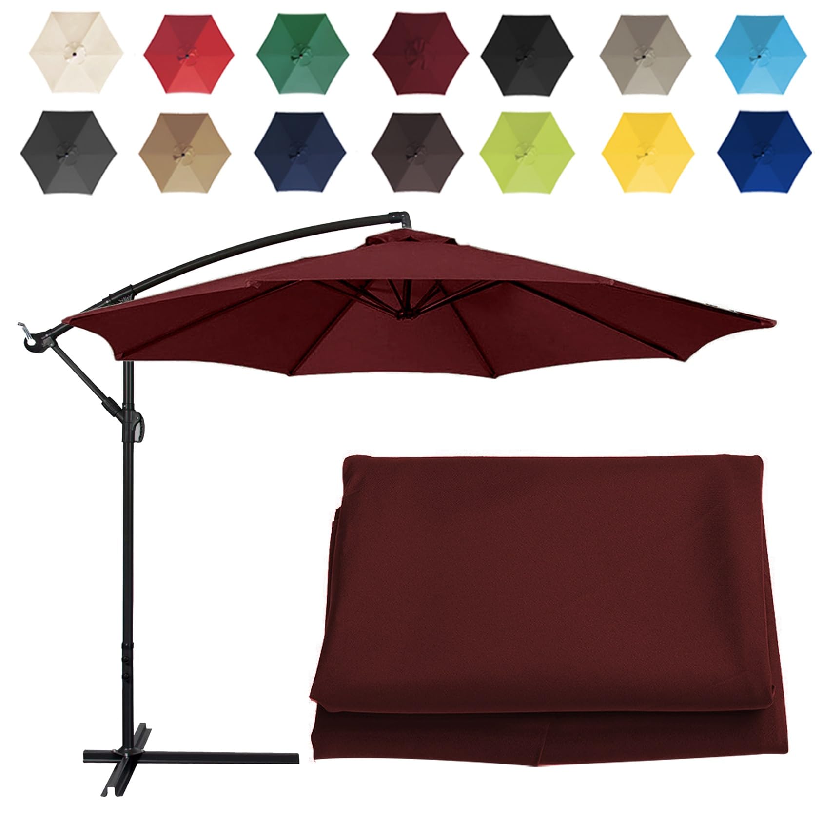 CMJYMX Replacement Parasol Canopy Sun Umbrella Replacement Cloth For 2m-6 Arms 2.7m-6 Arms 2.7m-8 Arms 3m-6 Arms 3m-8 Arms (Color : Burgundy, Size : 6 ribs-3m(9.8ft))
