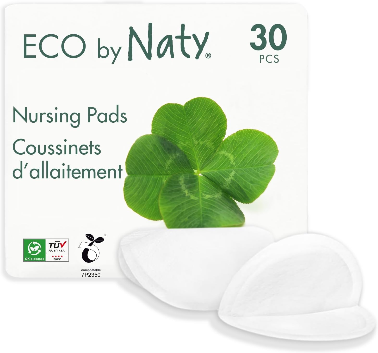 Eco by Naty Nursing Pads – Pads for Breastfeeding Mothers, Perfect for Pregnancy and Postpartum, Compostable and Plant-Based Materials (30 Count)