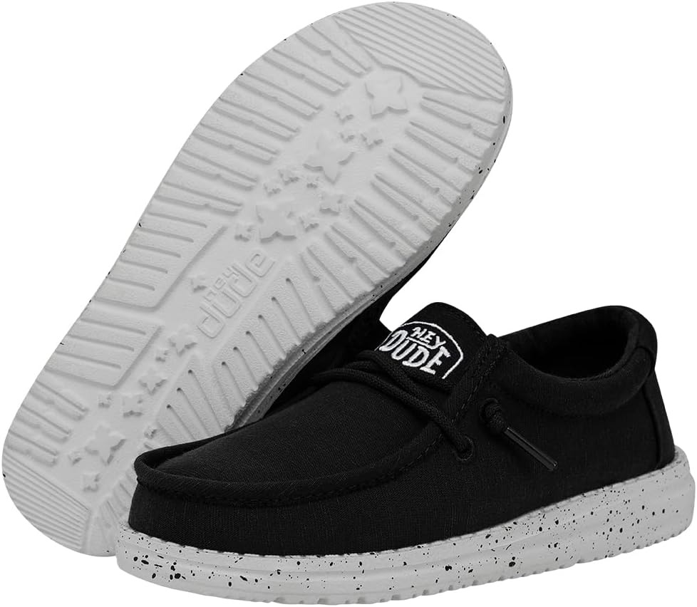 Hey Dude Wally Youth Slub Canvas | Youth Loafers | Kids Slip On Shoes | Comfortable & Light-Weight