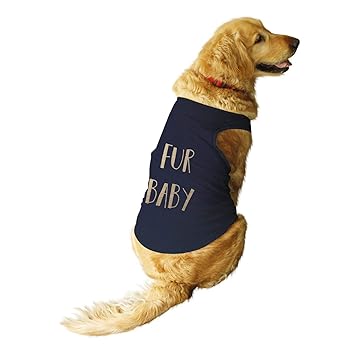 Ruse Summer Dog T-Shirt Fur Baby Foil Edition Printed Pets Round Neck Sleeveless Vest Tank/Tees/Apparel/Clothes for Dogs Navy/Golden/Large (Full Grown Desi/Stray, Doberman etc.)