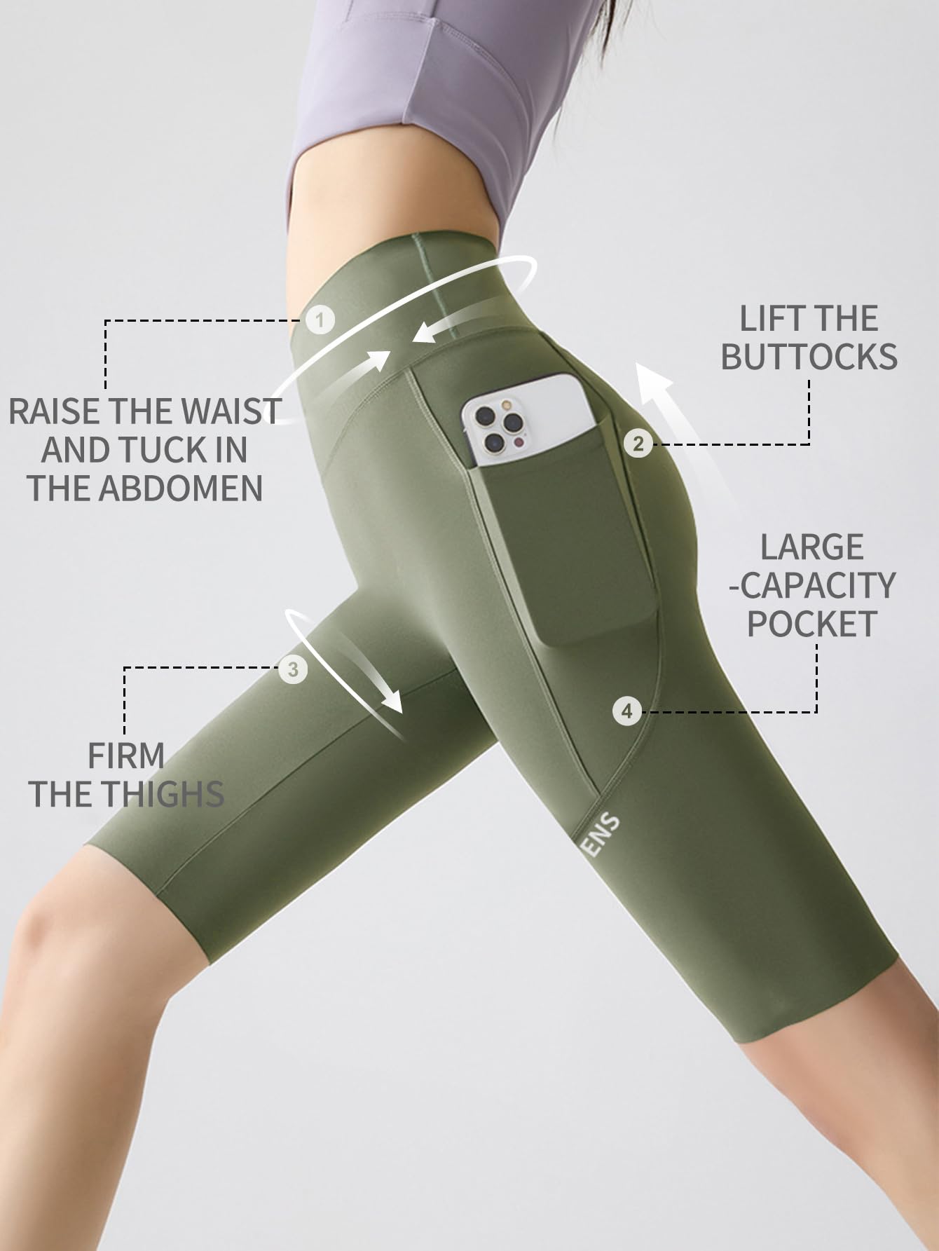 Pantalones cortos de ciclista para mujer con bolsillos, cintura alta de 8 pulgadas, control de abdomen, entrenamiento, yoga, correr, gimnasio, pantalones cortos deportivos — view 4