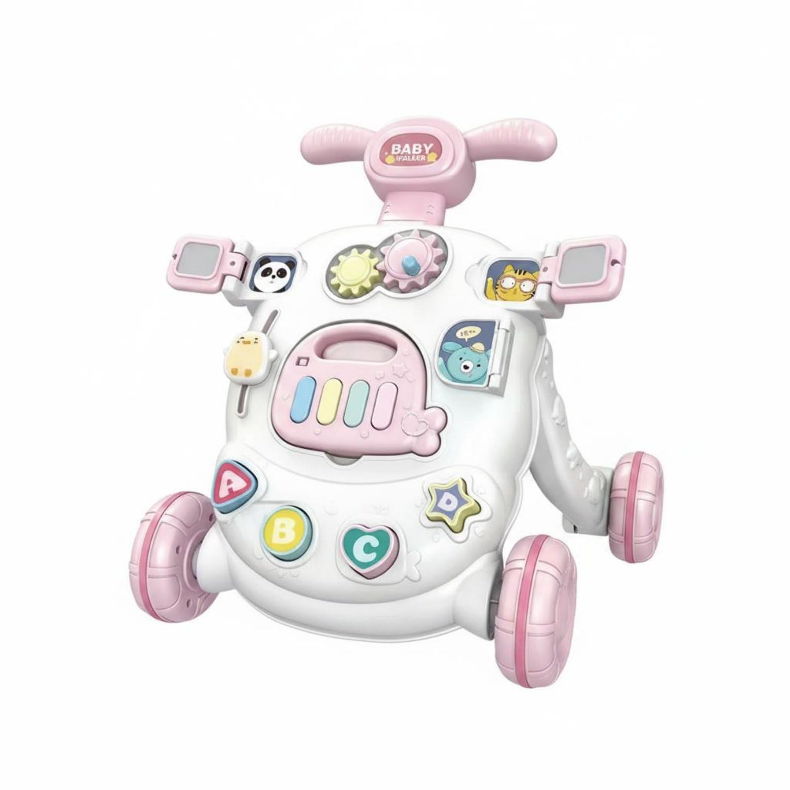 Colcolo Kinder Lernlaufwagen Lauflernwagen Spieltisch Aktivitätscenter mit Abnehmbarem Panel Lichtern Musik Klaviertasten Zahnrädern Formsortierer für Erstes Gehen Zuhause, style to 6