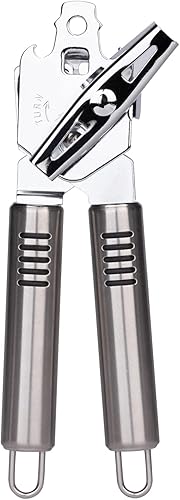 Obsoorth Abrelatas manual de alta resistencia, borde liso, fácil agarre, mango largo, acero inoxidable, seguridad alimentaria, removedor superior de