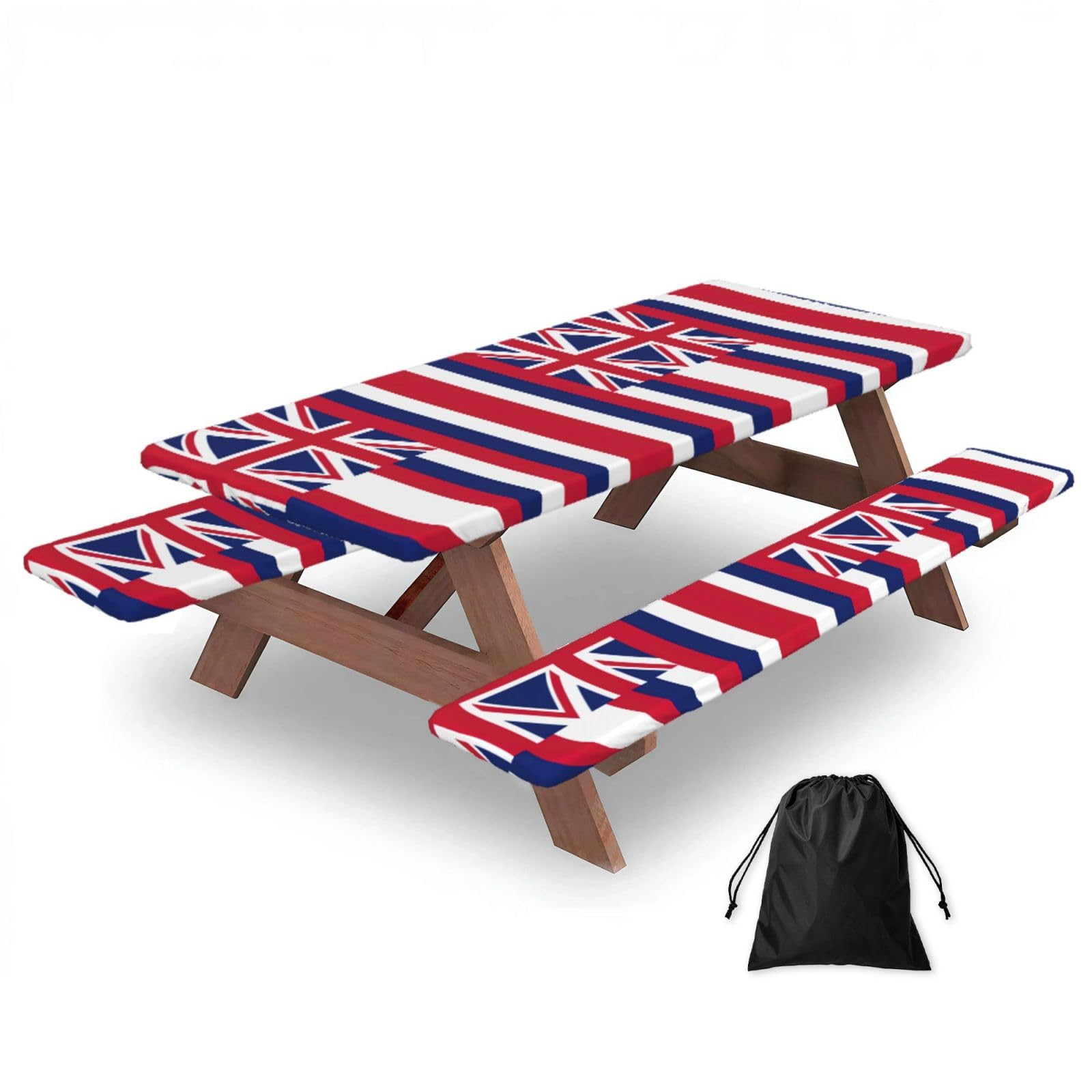 Yqxwjl Black Hawaii Flag Print Camping Essentials Waterproof Camping Table And Bench Cover With Drawstring Bag 183 Cm