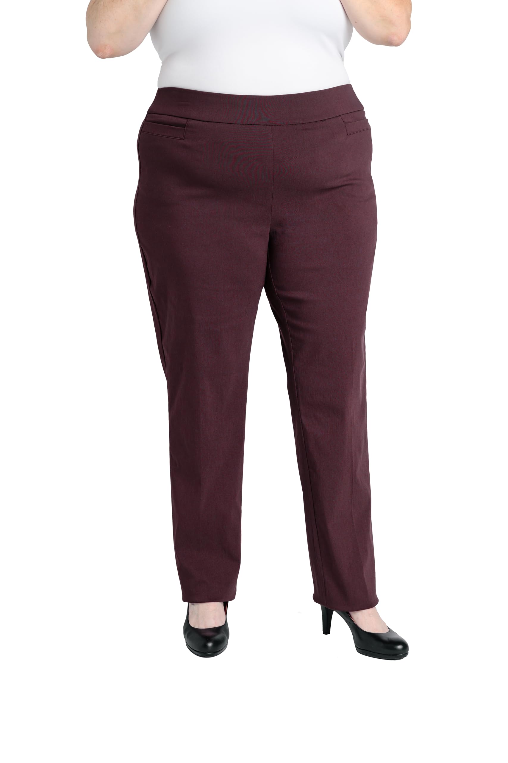 Briggs New York Women’s Plus Size Pull On Dress Pants 4 Pockets Straight Leg Stretchy Office Casual Work Slacks