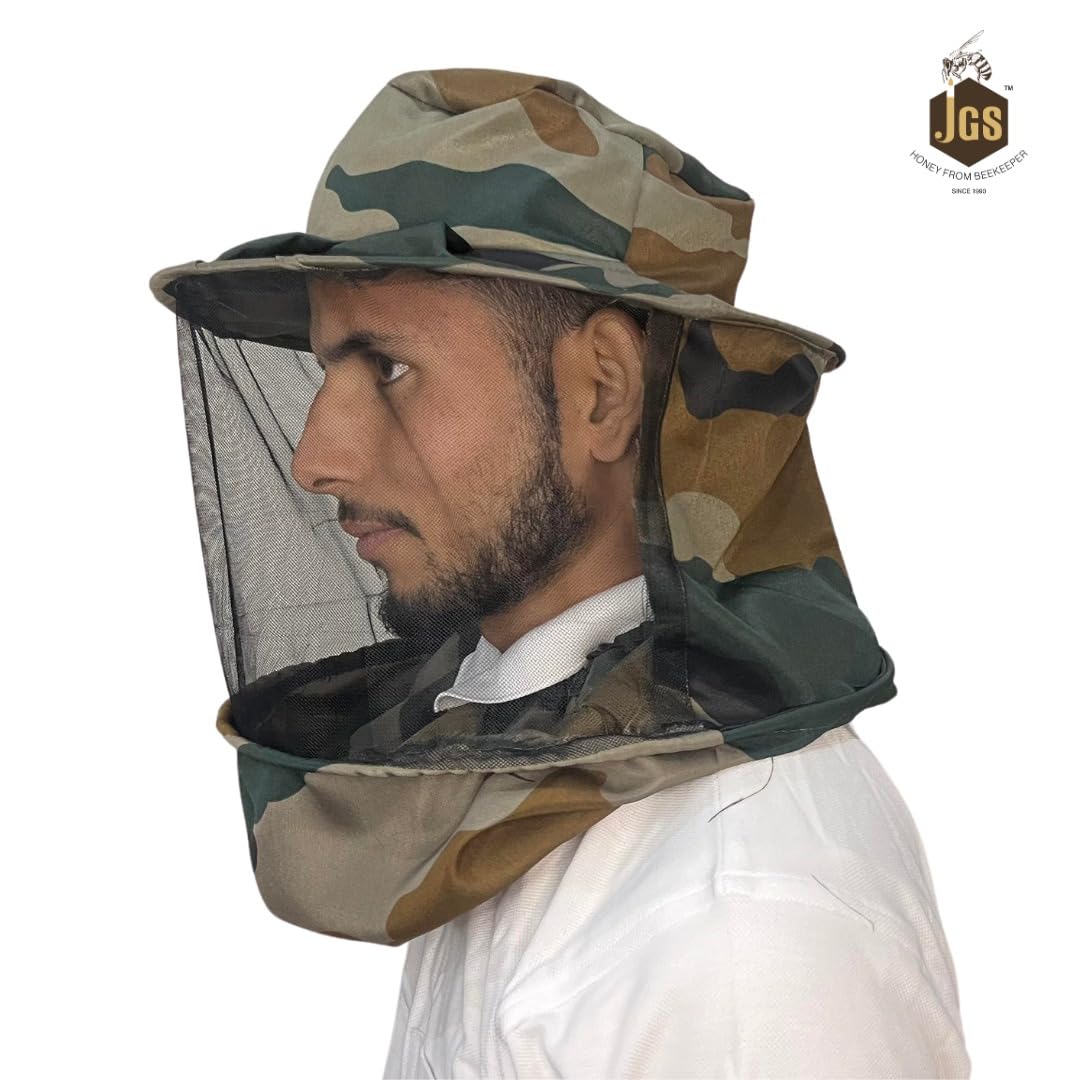 JGS Bee Cap Honeybee Cap | Bee Veil for Protection of Face from Honey Bee Sting | Sting Protection with Neck Protection (Army Print Colour) - Image 6 thumbnail