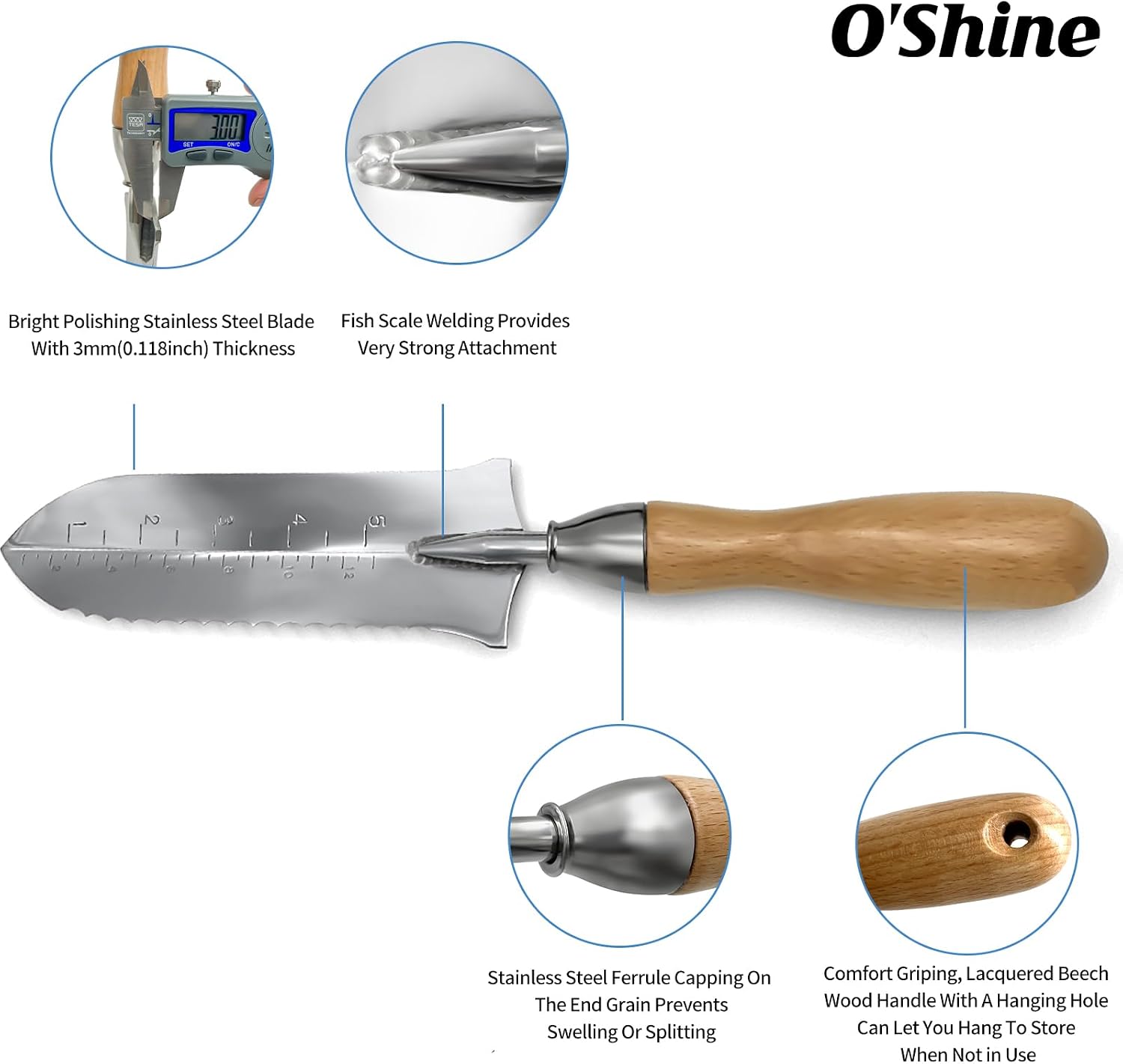 O’Shine Large Hori Hori Garden Knife, Professional 7” Japanese Hori Hori Stainless Steel Soil Knife for Weeding & Digging, Heavy Duty Gardening Hand Tool with Protective PVC Sheath