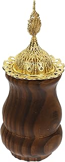 Wood Grain Arabic Style Incense Burner Holder with Hollow Temple Lid, Handheld Vintage Censer Decor for Office Aromatherapy and Home Meditation,