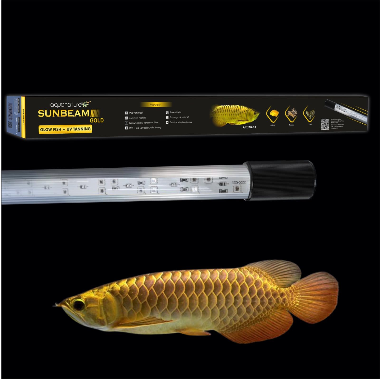 AquaNature® Sunbeam Gold Submersible LED Light Featuring UVA & UVB Spectrum, Glow Fish + Tanning Light Suitable for Both Freshwater Aquariums (112cm - Suitable for 4ft Tank - 48inch)-image-21
