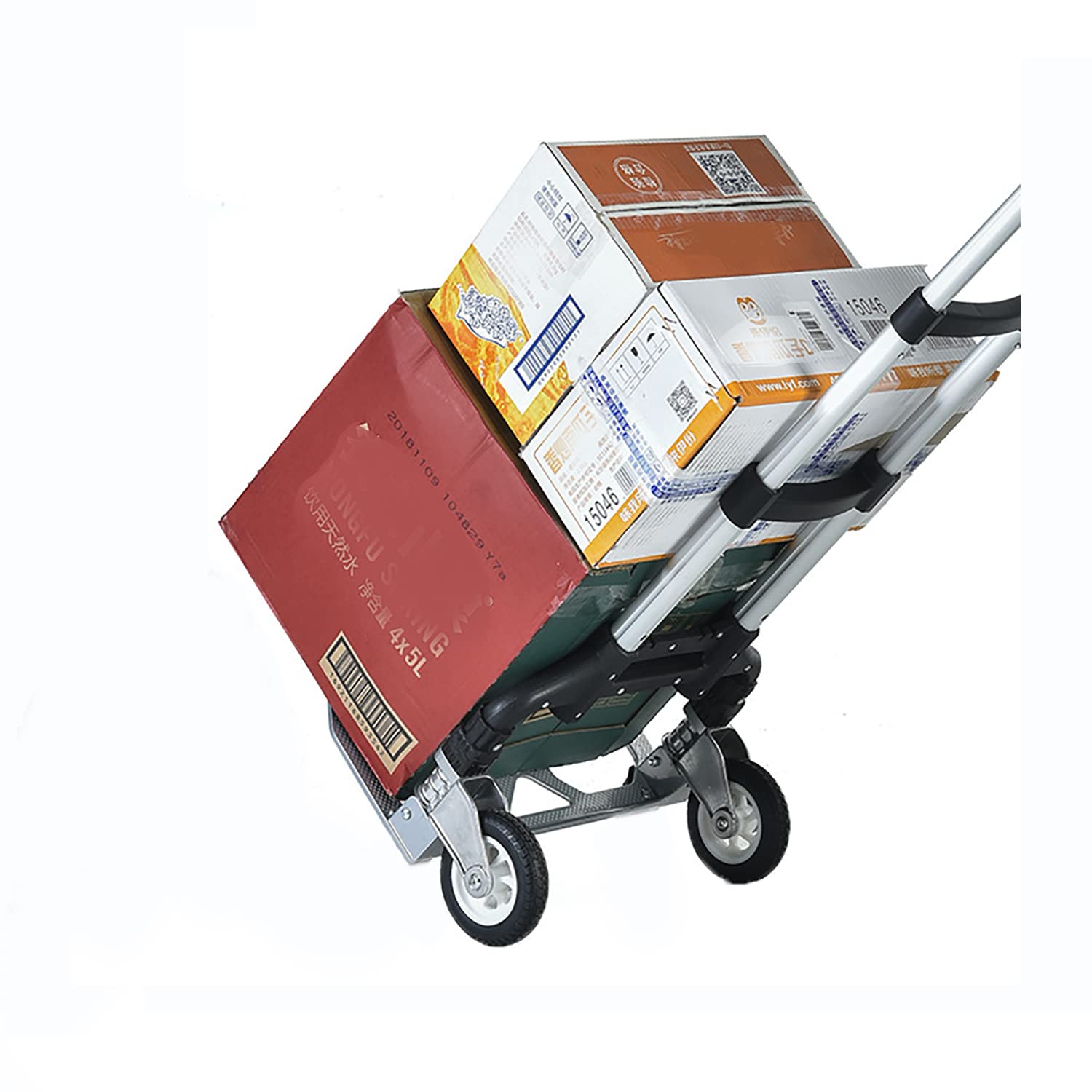 Carro de mano plegable, carrito portátil con ruedas de goma y cuerda elástica, resistente y ligero con marco de aluminio compacto para mudanzas, equipajes, compras, almacén