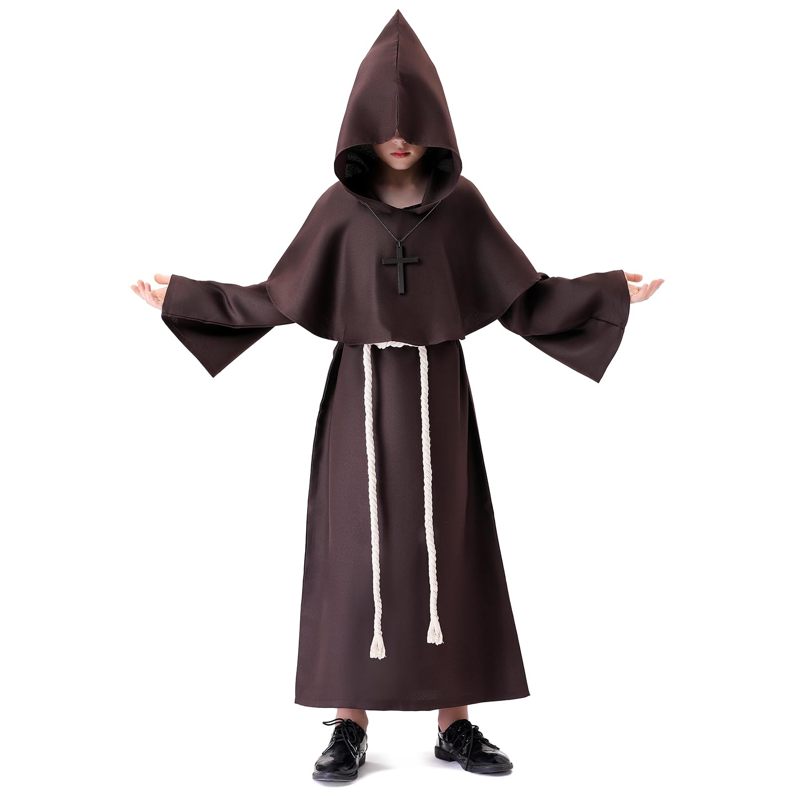 Banchif Costume Bambino Medievale Halloween Bambino Costume Monaco Sacerdote Accappatoio Costume di Carnevale da Bambino Con Cappuccio e Monaco Medievale