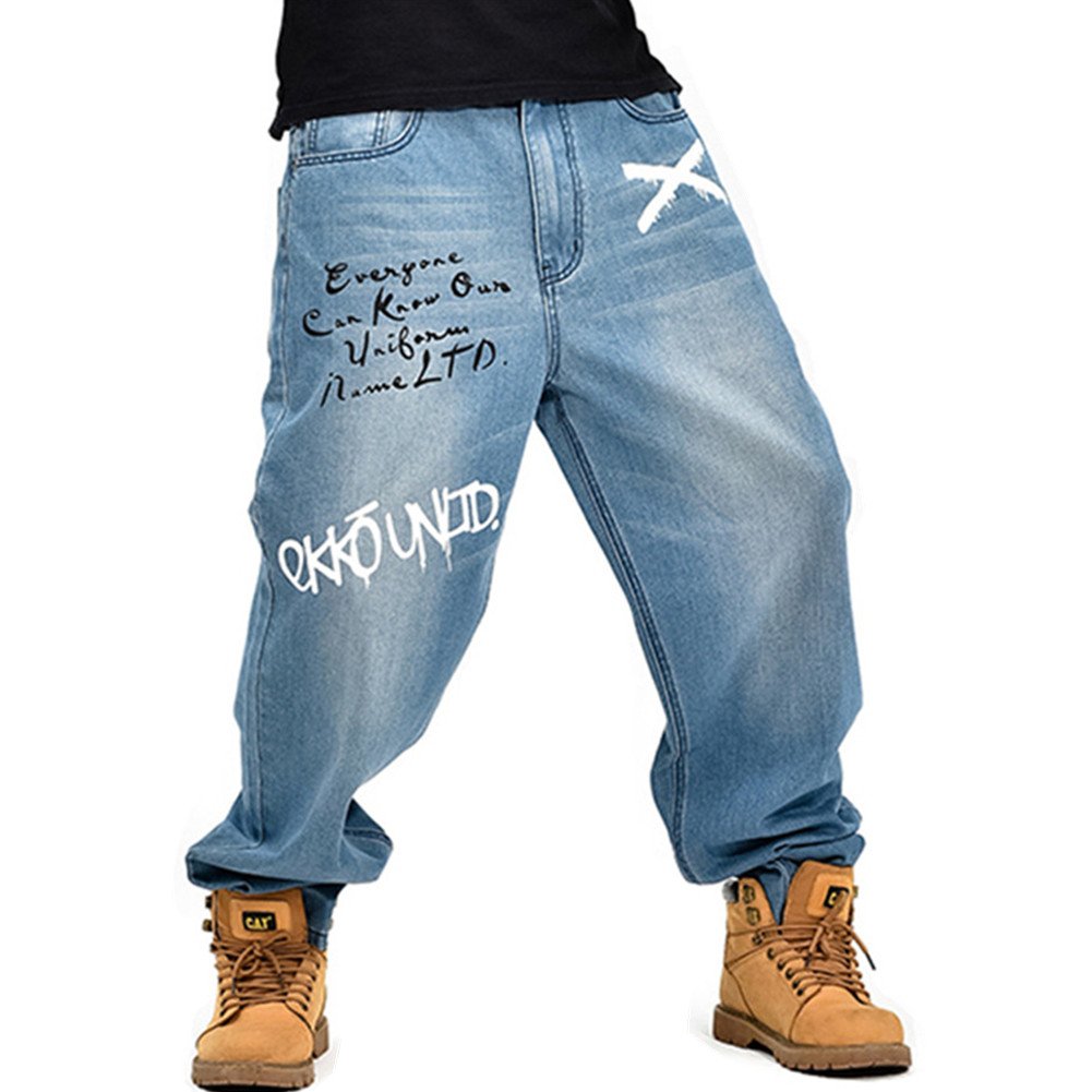 Men's Hip Hop Embroidery Demin Pants Washed Baggy Jeans Trousers