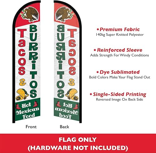 Miniatura 2 de Infinity Republic - Bandera de manga completa sin viento de tacos y burritos, perfecta para restaurantes, restaurantes, camiones de tacos, mercados,