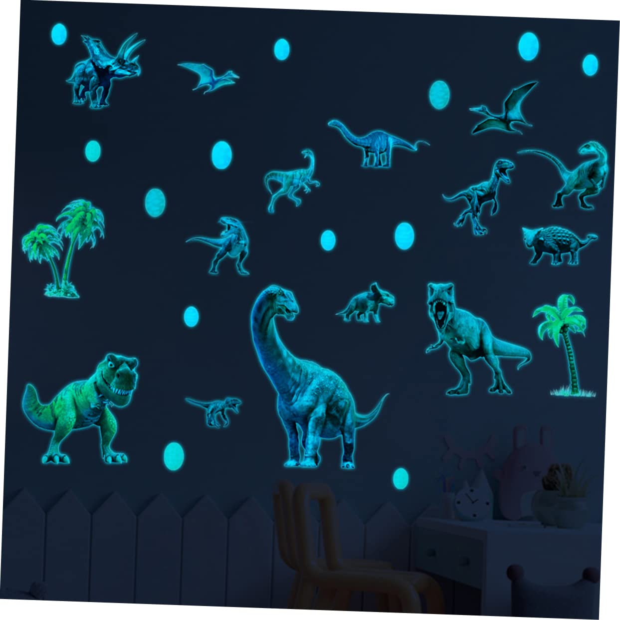 Toyvian 5 zestawów świecących naklejek ściennych z dinozaurami na abażur ramy, żółwia, planety, na stolik nocny dla małych dzieci, opuchnięte orzeł PCW