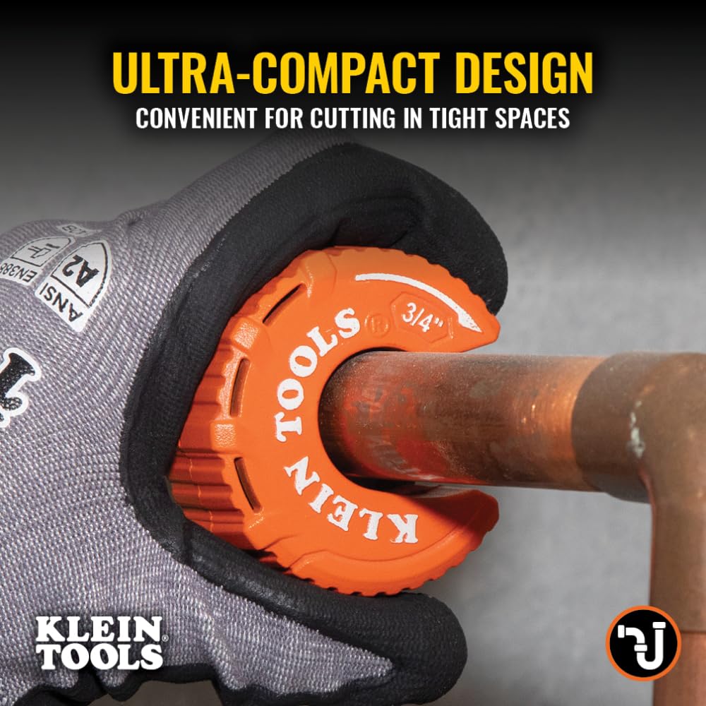 Klein Tools 50056 Coupe-tube en cuivre style C, capacité de coupe de 3/4", ultra compact pour les espaces restreints, rouleaux rotatifs libres