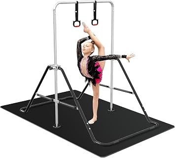 FBSPORT Gymnastics Bars with TPE Mat, Horizontal Bar Expandable Gymnastics Kids Bar Folding Bar Junior Training Bar Multifunction Gym Training Equipment Home Training Adjustable Height Kip Bar