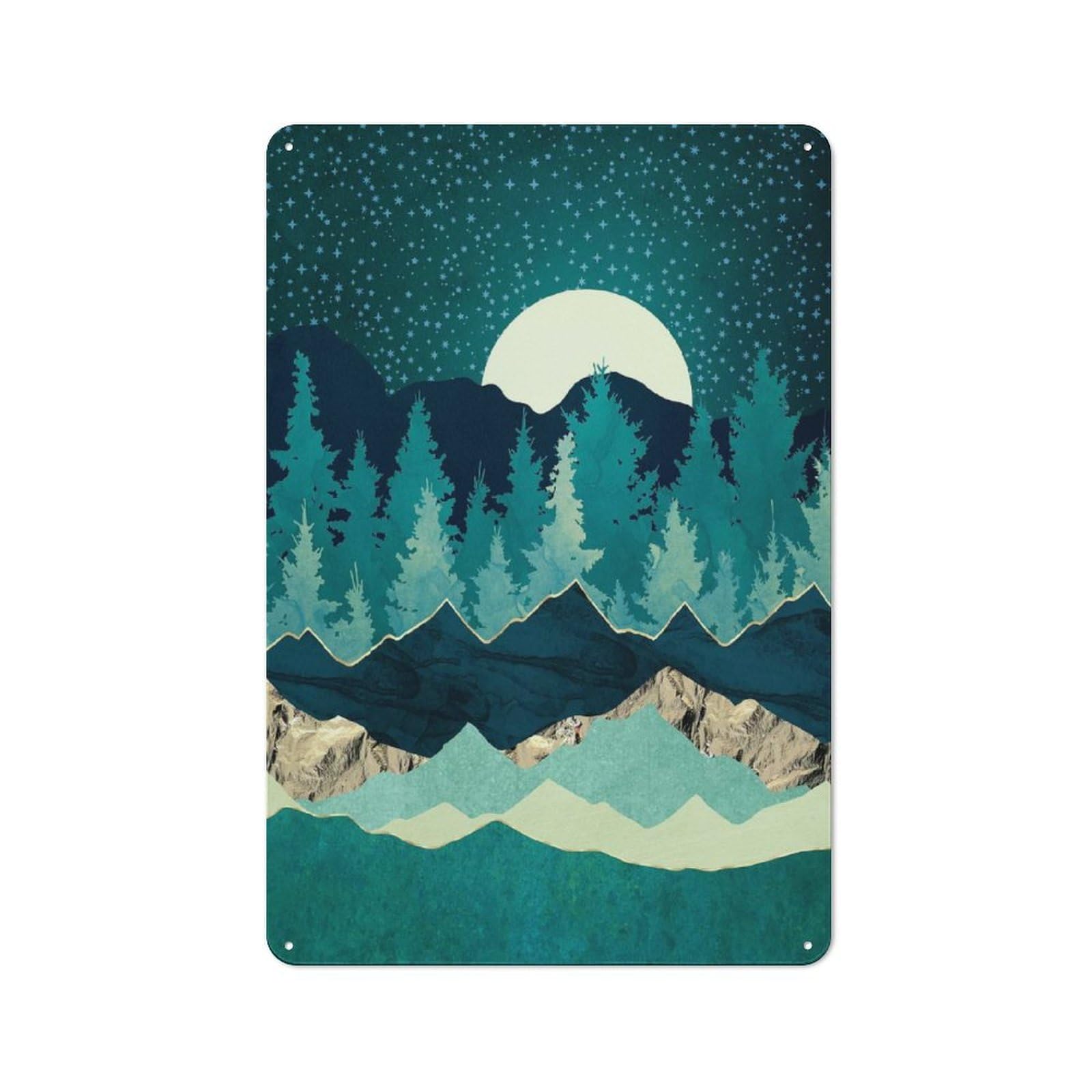 Junmoney Style-13 Tin Wall Plaque 30X20cm With Sage Forest For Workshop Wall, With Clear Retro Wall Decor Character