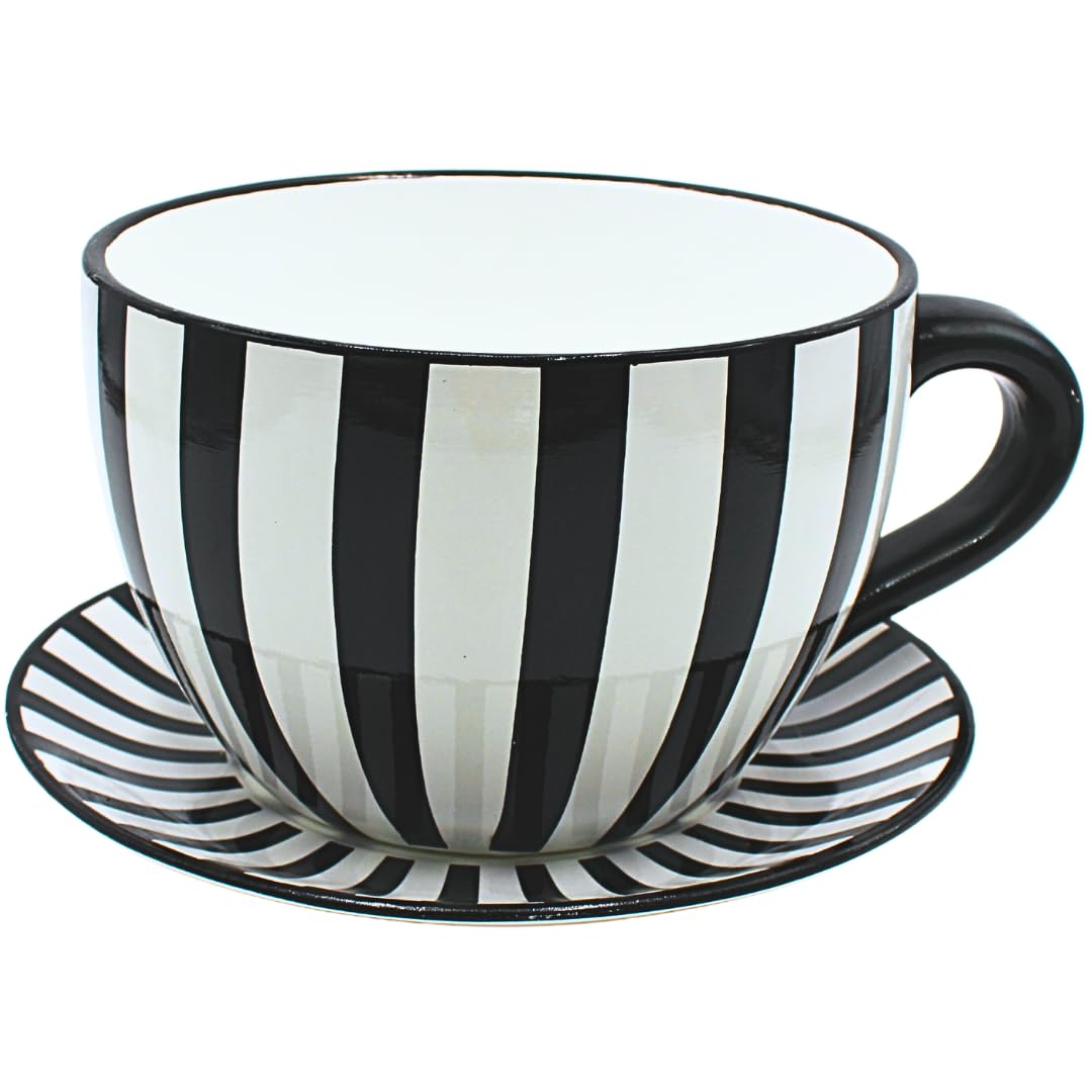 Dekohelden24 Vaso da fiori XXL, con manico in ceramica, motivo a righe, 34 x 28 x 16 cm (lunghezza x larghezza x altezza).