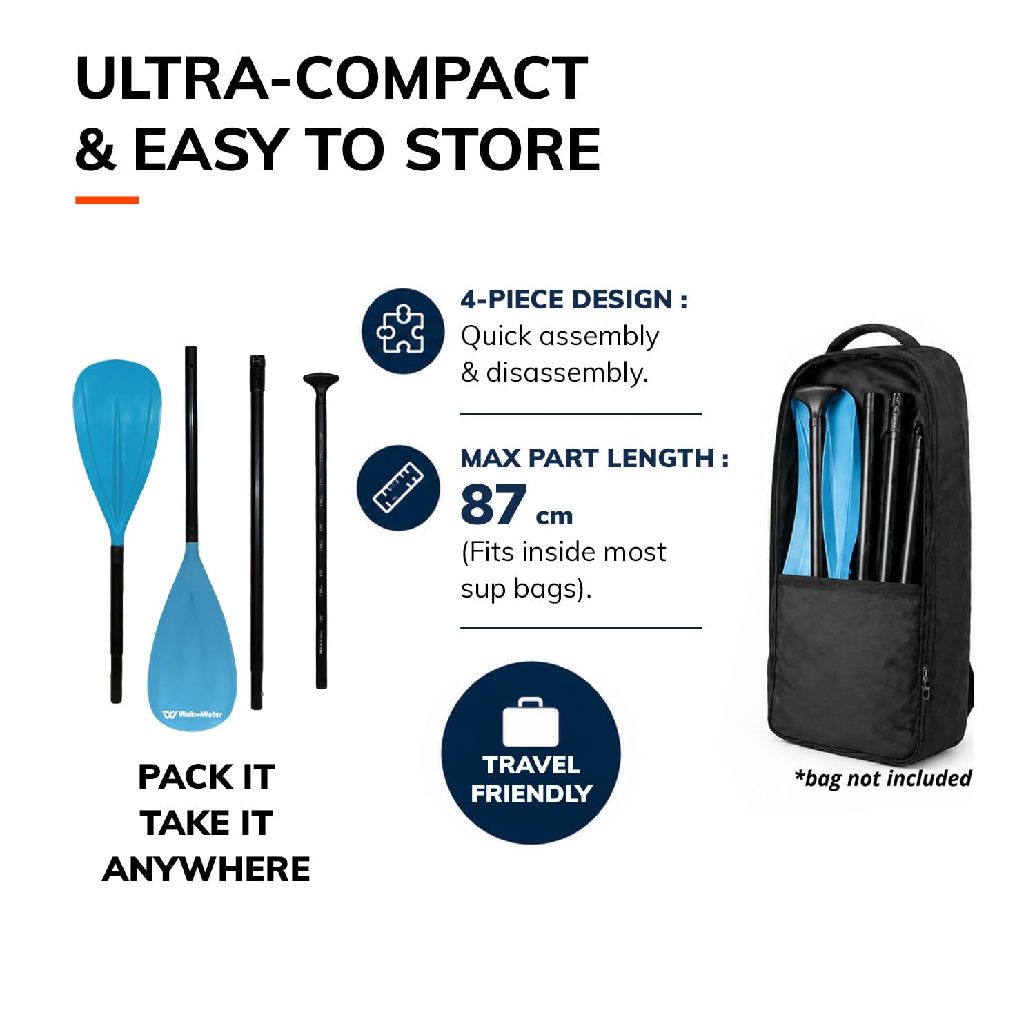 WOW Paddle Paddle 2 in 1 Paddle Rame Paddle Rame Staccabile 4 pezzi | Paddle Paddle Regolabile | Paddle Paddle Paddle Sup Facile da trasportare WalkOnWater