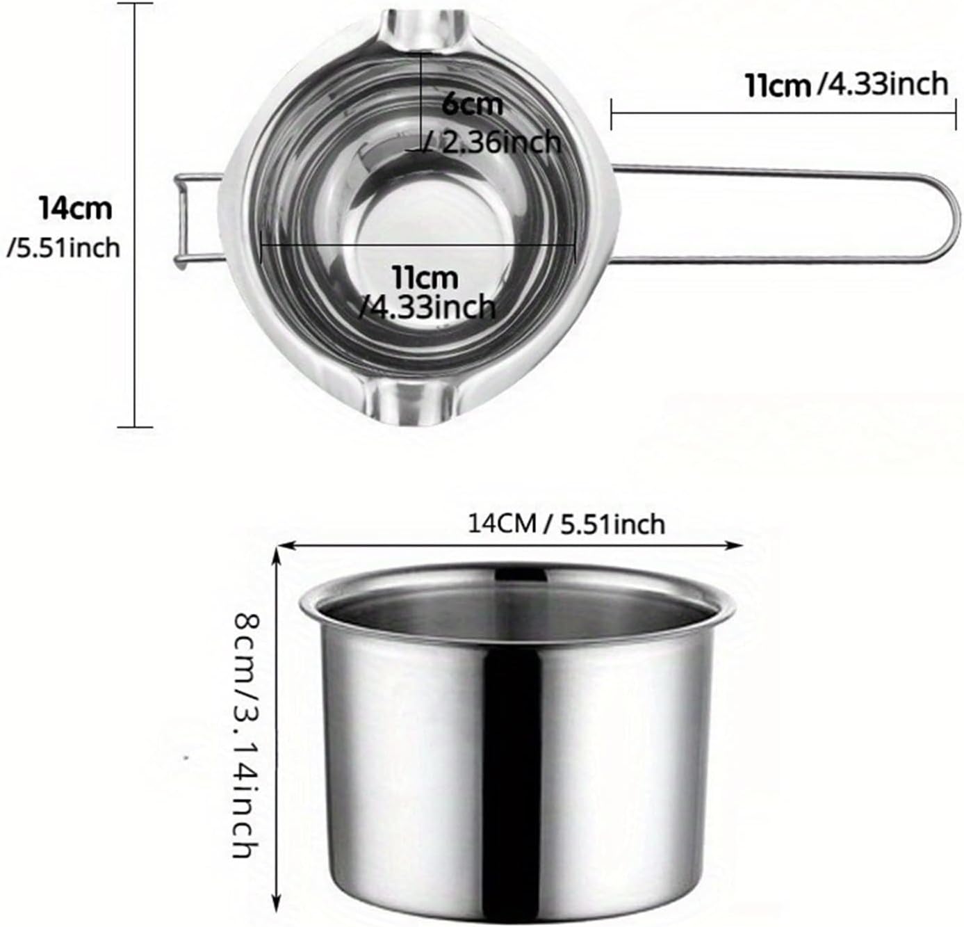 Stainless Steel Double Boiler Pot Melting Bowl 1 Set 400ml Candle DIY Melter for Melting Chocolate Candy Candles Soap Making Kits Heating Inner and Outer Pots