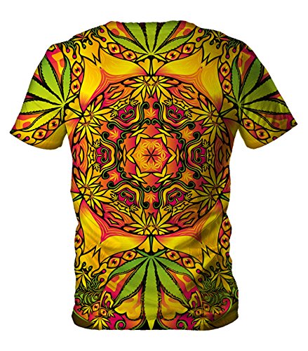 On Cue Apparel Psychadelic Weed Tee - All Over Print Graphic Rave Shirts - X-Large Multicolored