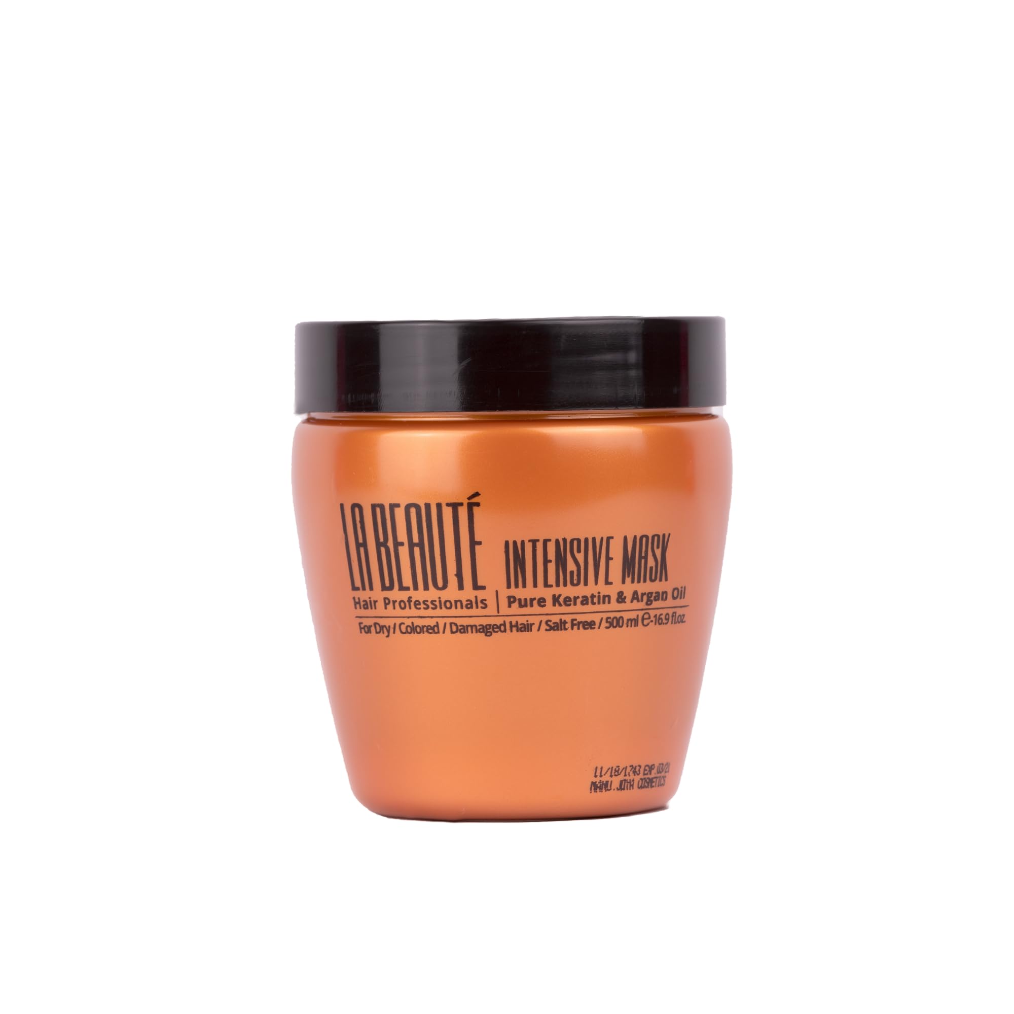 La Beauté - Maschera intensiva, 500 ml, cheratina vegetale e argan, capelli spessi, secchi o sensibilizzati, riparatori e nutrienti,