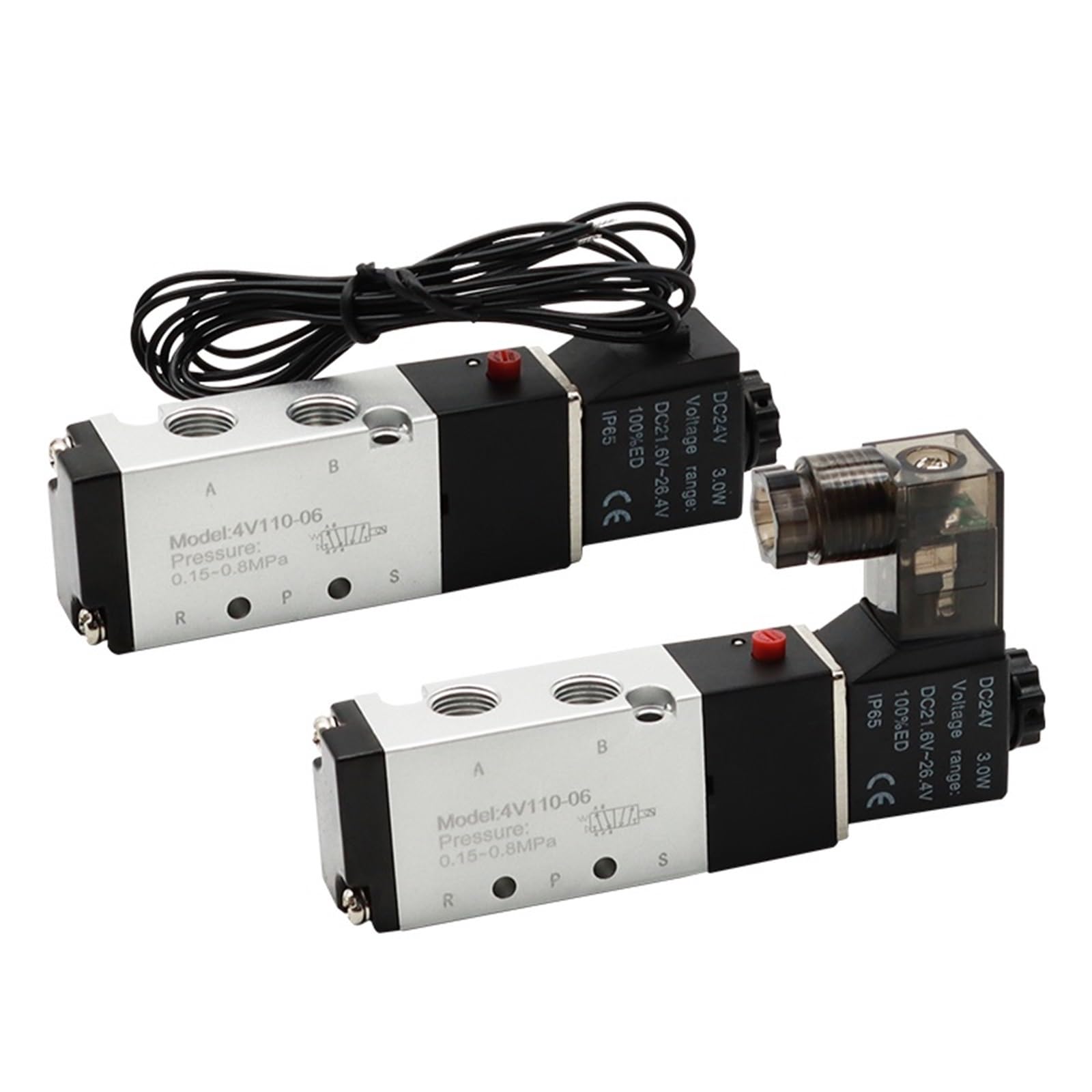 4V110-06 1/8 zawór elektromagnetyczny powietrza zawór pneumatyczny 5-drożny port 2 pozycje pneumatyczne elektryczne gazowe zawory magnetyczne DC12V 24V 110V 220V 1 szt. (4v110-06 Wire-sl8-01,AC220)
