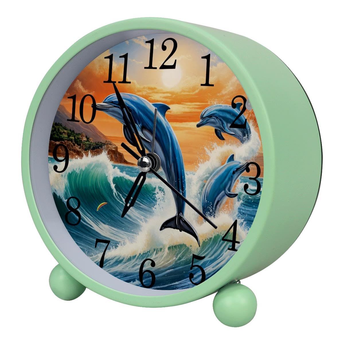 Luoweisi Alarm Clock Ocean Dolphins, Silent Non-Ticking with Night Light