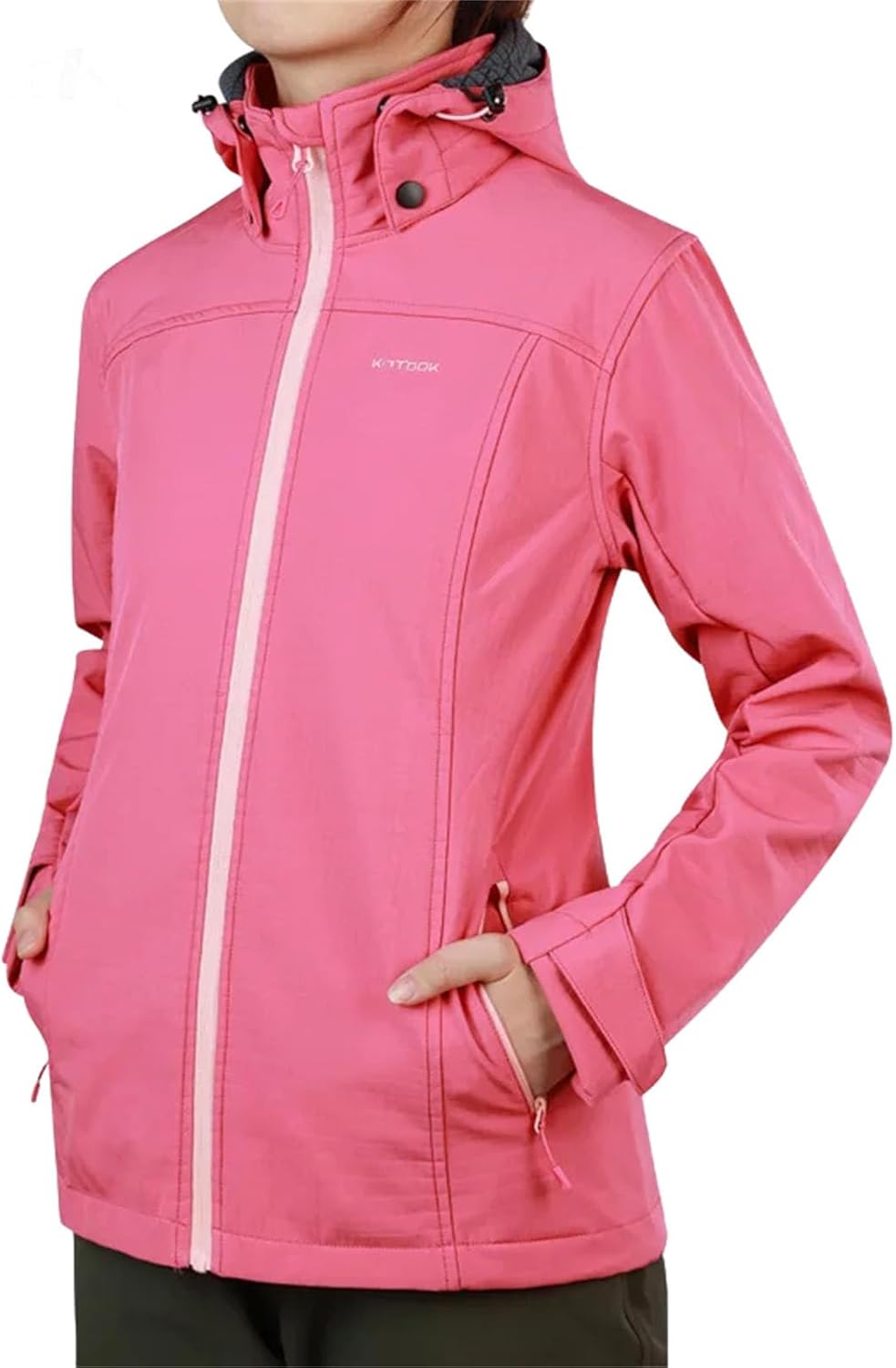 Thermal Hiking Softshell Jacket for Women Lightweight Fleece Sportswear Climbing Removable Hood with Pockets
