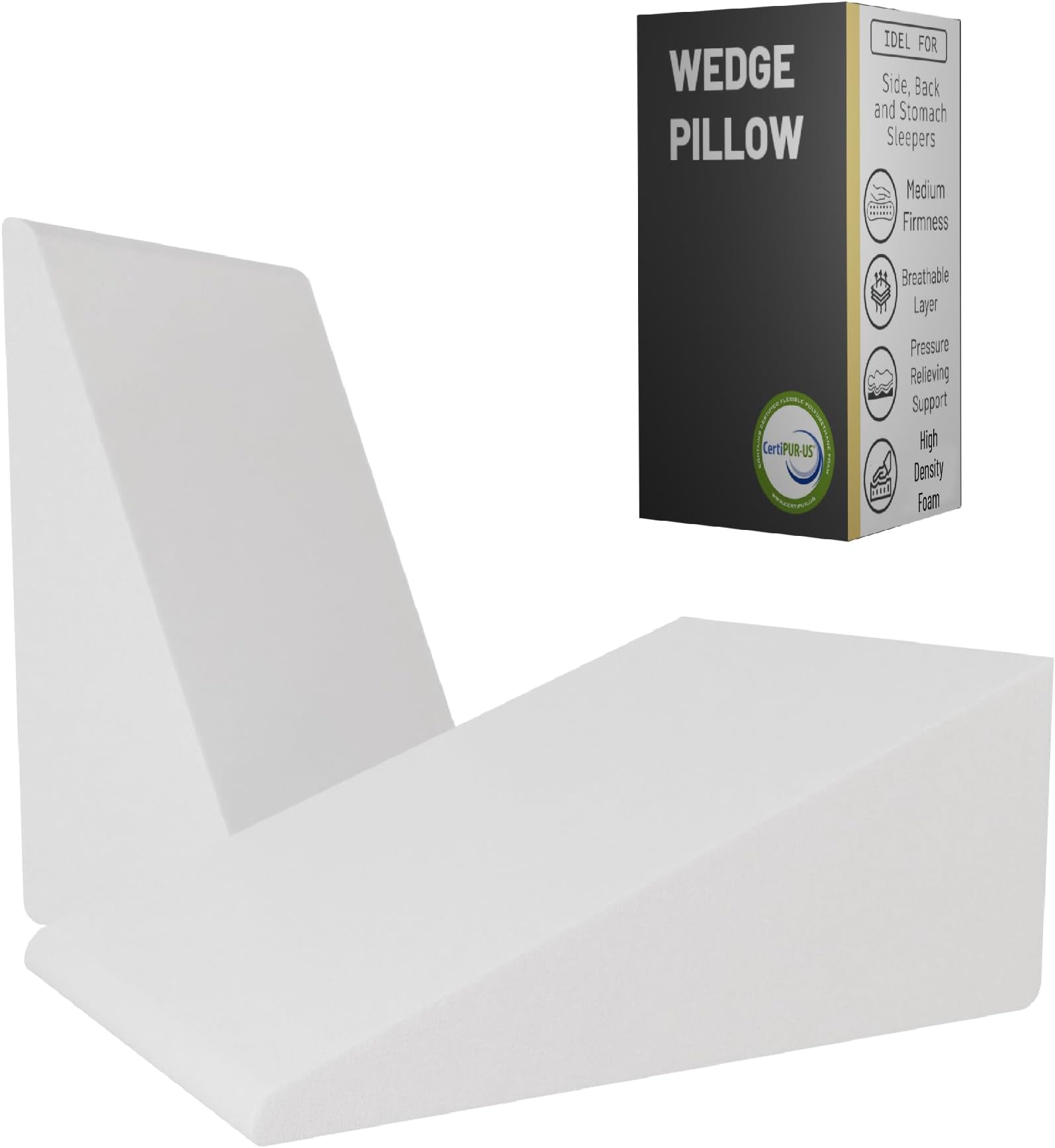 Treaton, Elevated Bed Wedge Pillow for Back Support, Acid Reflux, Leg, Neck Pain, Snoring, Triangle Pilow | Incline Shape for Improved Sleep, 7”x24”x24”, White