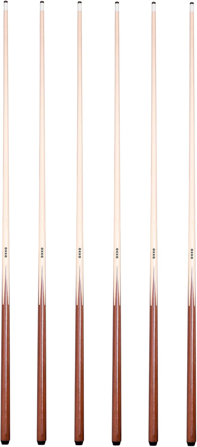 OKKO 1 pc Commercial Pool Billiard Maple Cue Sticks 57”, Glue-On Tip, Pack of 6