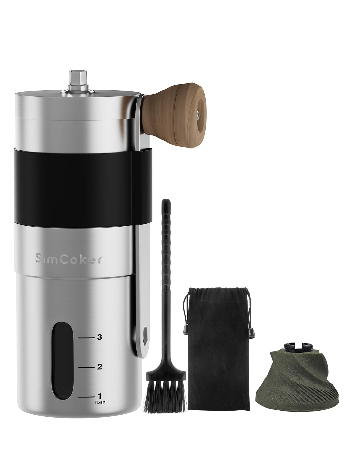 SimCoker Kaffeemühle Manuell,Keramikmahlwerk mit 20 g Fassungsvermögen,Einstellbare Mahlgrad Einstellung,Hand Kaffeemühle für Outdoor und Camping,304 Edelstahl