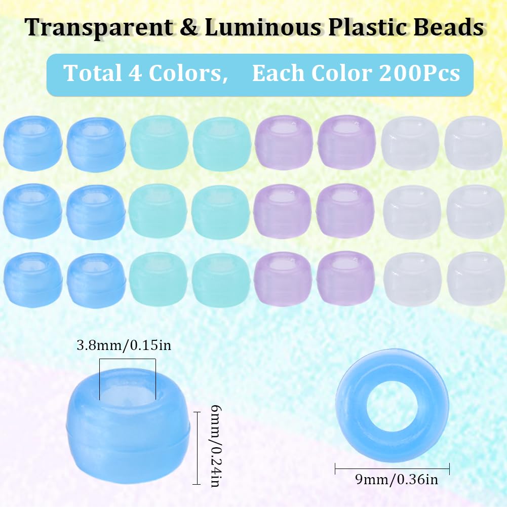 SUNNYCLUE 800Pcs 6x9mm Glow in the Dark Pony Beads Plastic Luminous Blue Purple Opaque Braid Loose Spacer Beads Friendship Bracelets Beads for Jewellery Making Beading Kits - Image 2