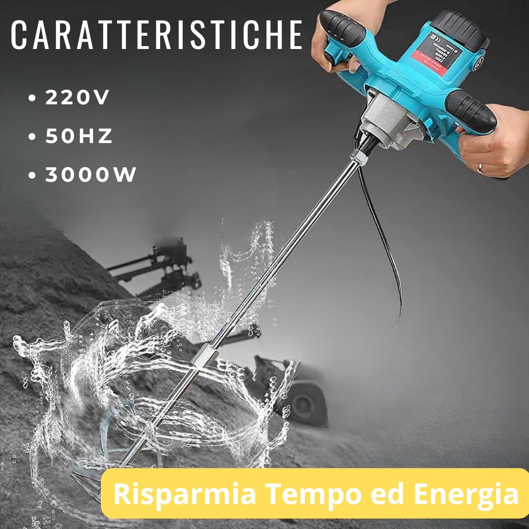 Miscelatore per Malta e Cemento con 6 Velocità, Agitatore Mescolatore Professionale con Attacco M14 per Malta, Colla, Pittura - DE ROSA SHOP