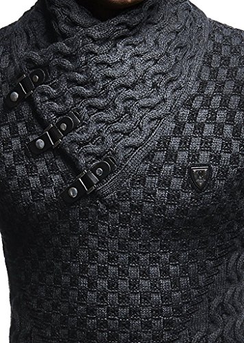 Leif Nelson Men’s Knitted Pullover | Long-Sleeved Slim fit Shirt | Basic Sweatshirt with Shawl Collar and Faux Leather3