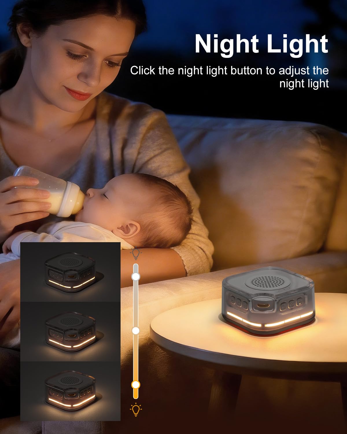 White Noise Machine Baby, biały szum z 28 dźwiękami, 3 jasności, ciepła biel, funkcja wykrywania szumów, timer, ładowanie przez USB, głośnik Bluetooth dla dzieci i dorosłych