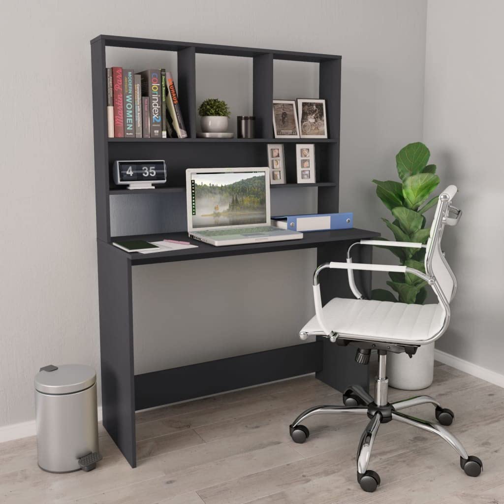 Scrivania con ripiani, in legno, 110 x 45 x 157 cm, salvaspazio, per ufficio, casa, studio, con molto spazio, ripiano, cassetto, ideale come scrivania per computer e segretario