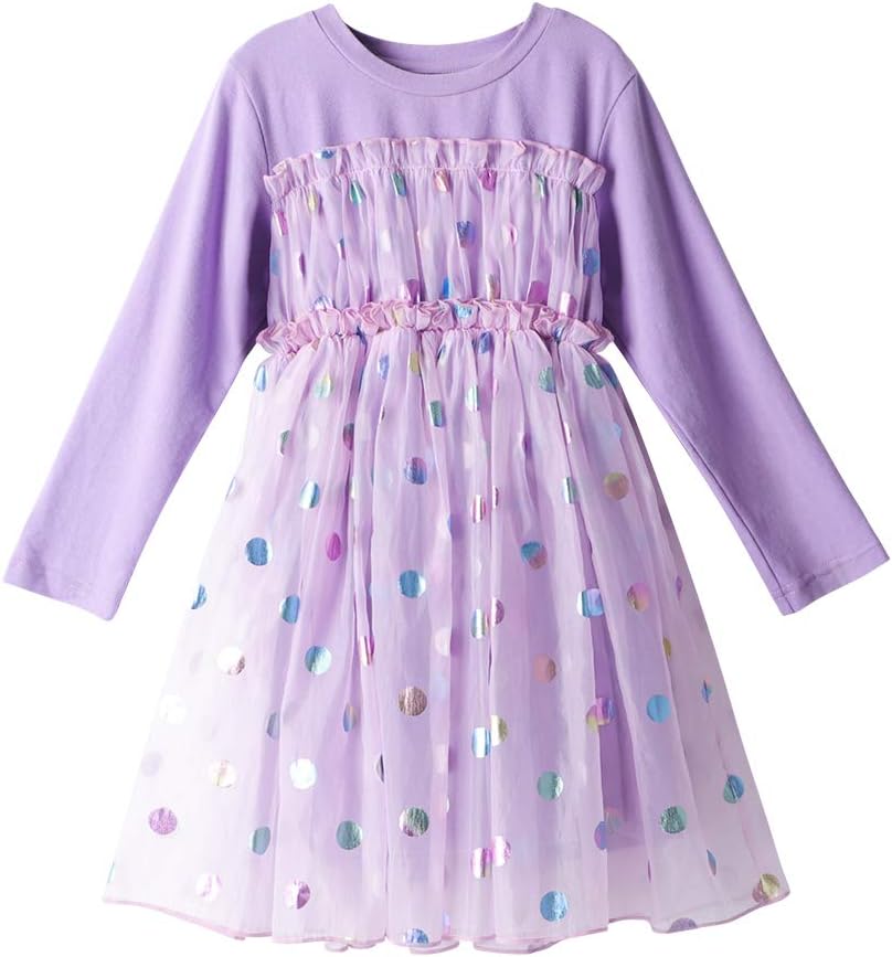 Girls Polka Dot Princess Dresses Long Sleeves Fall Princess Party Dress Purple