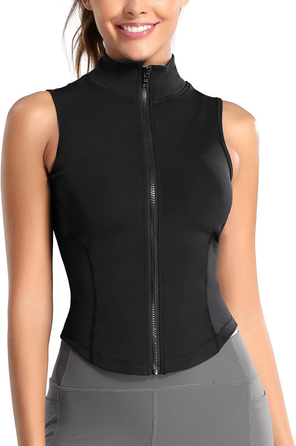 FEOYA Women's Sleeveless Full Zip Workout Tank Top Quick Drying Slim Fit Yoga Jacket Running Activewear Vest