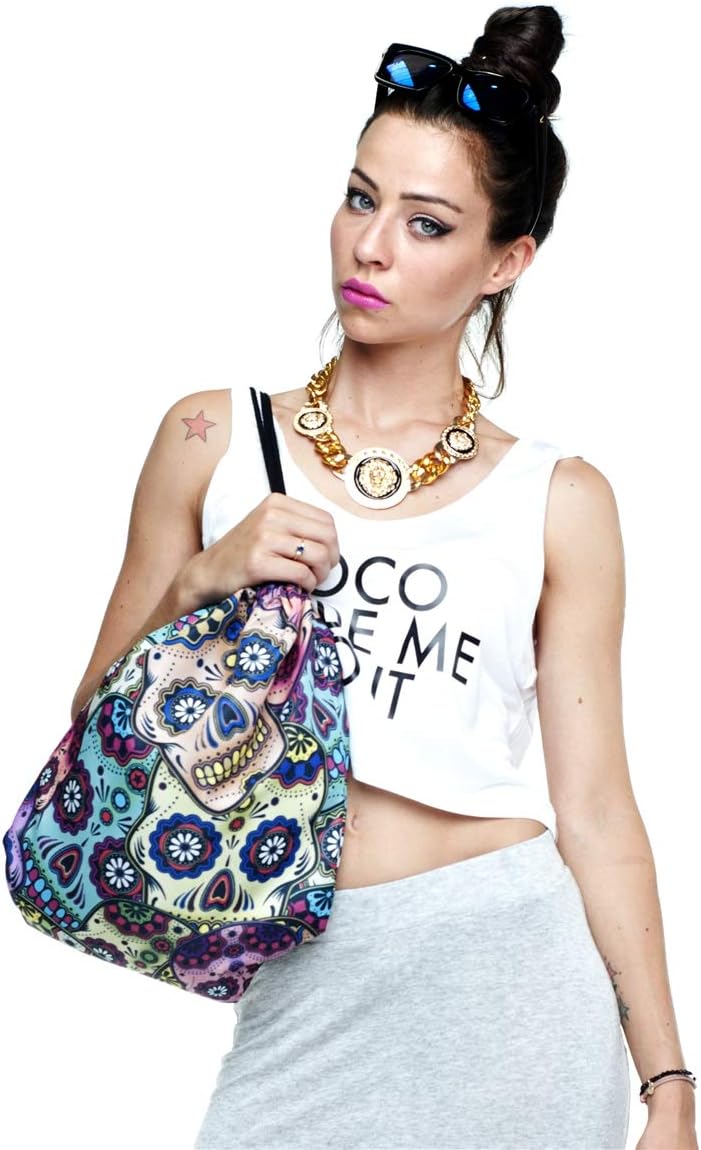 PREMYO Drawstring Gym Bag Backpack Quote Print Skull Rucksack for School Sports Travel Women Children Birthday Present - Image 4